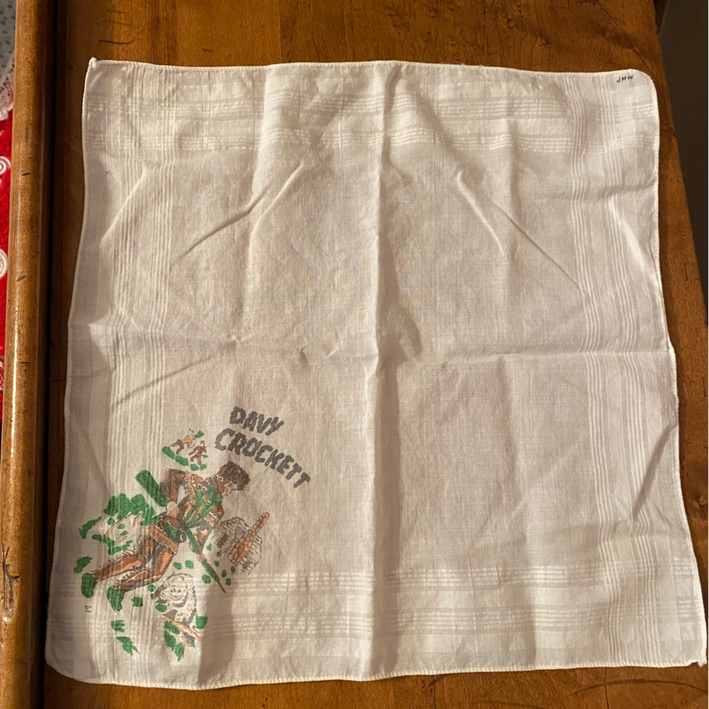 Vintage Davy Crockett Handkerchief 1950’s Frontier Bear Gun Log Cabin